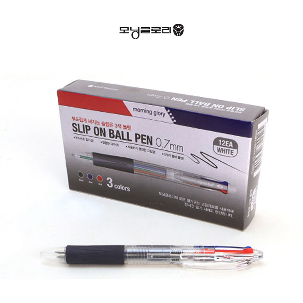 슬립온 3색 볼펜 0.7 (화이트) 1다스 (12개입)