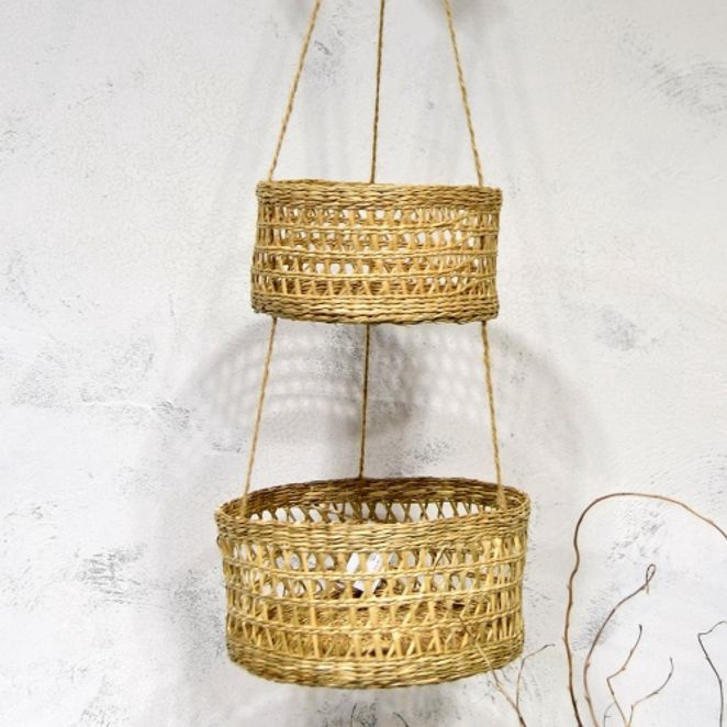 인테리어 매쉬 왕골 행잉 바구니 2단 20x10 25x12cm