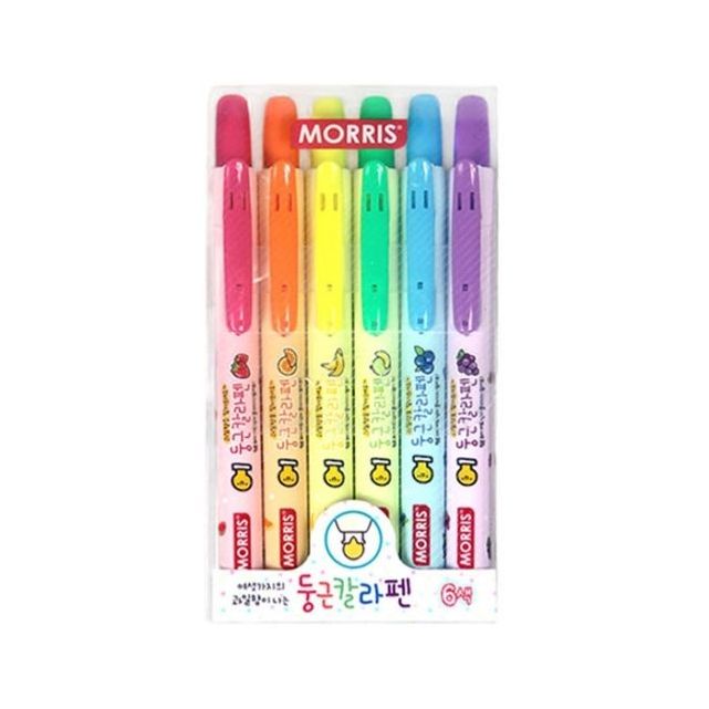모리스 둥근 칼라 펜 형광 6색 세트