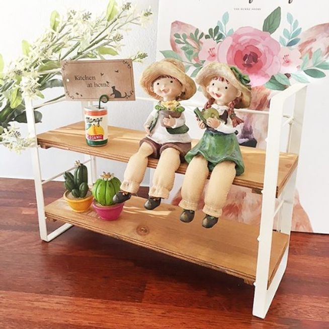 우드 2단선반(화이트) 소품진열대 거실 주방 빈티지