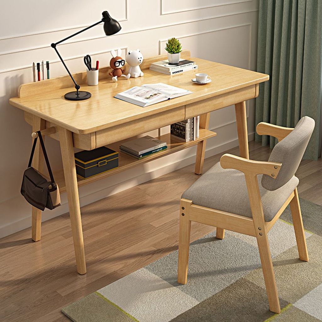 수납형 원목 컴퓨터 책상의자세트(80cm) (내추럴)