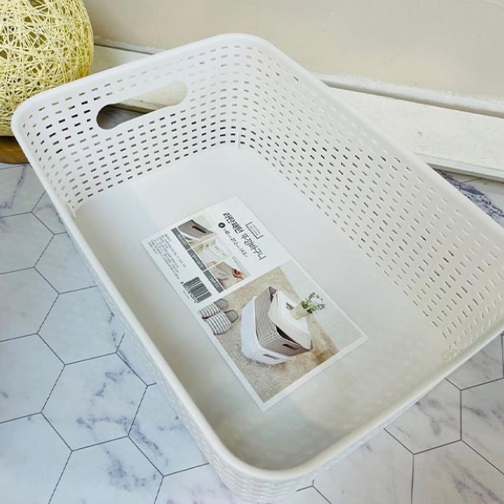 수납바구니 라탄패턴 뚜껑바구니-중(색상랜덤)