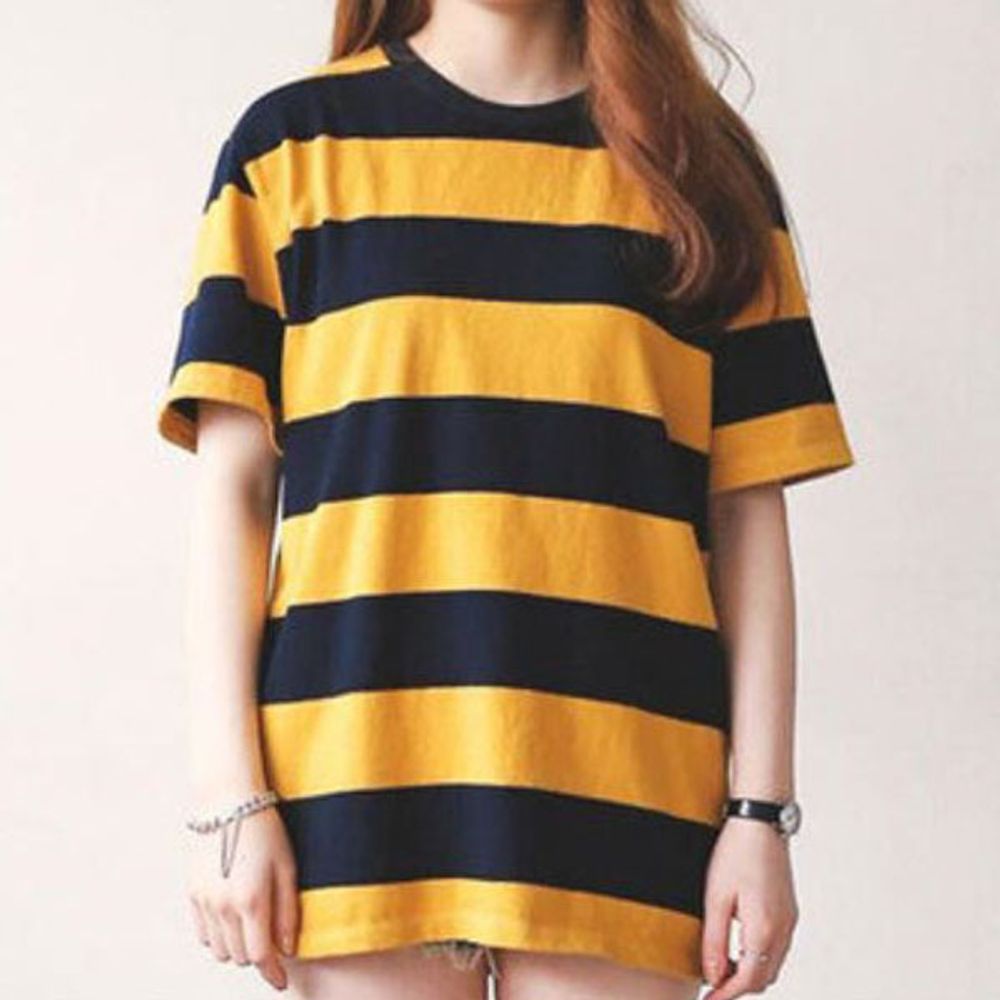 여성 스트라이프 반팔 티셔츠 오버핏 여름 반팔티