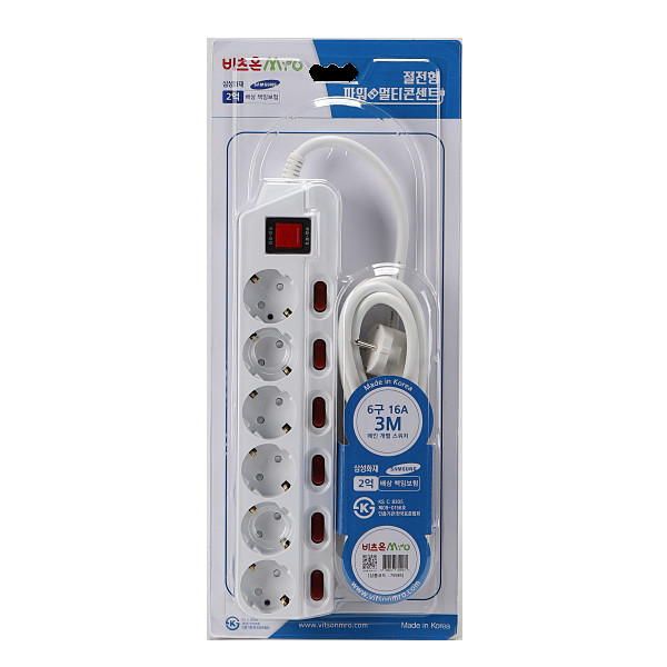 멀티코드 개별 메인 스위치(브리스터) 6구 (3호) 3M 16A KS