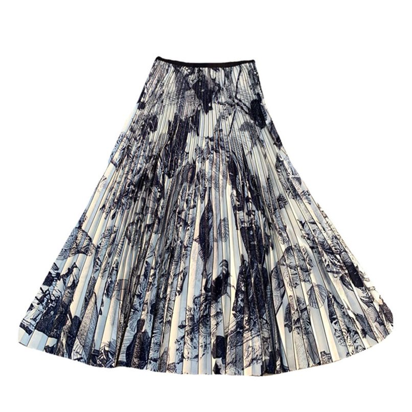 수묵 프린트 A라인 밴딩 주름 스커트 롱치마