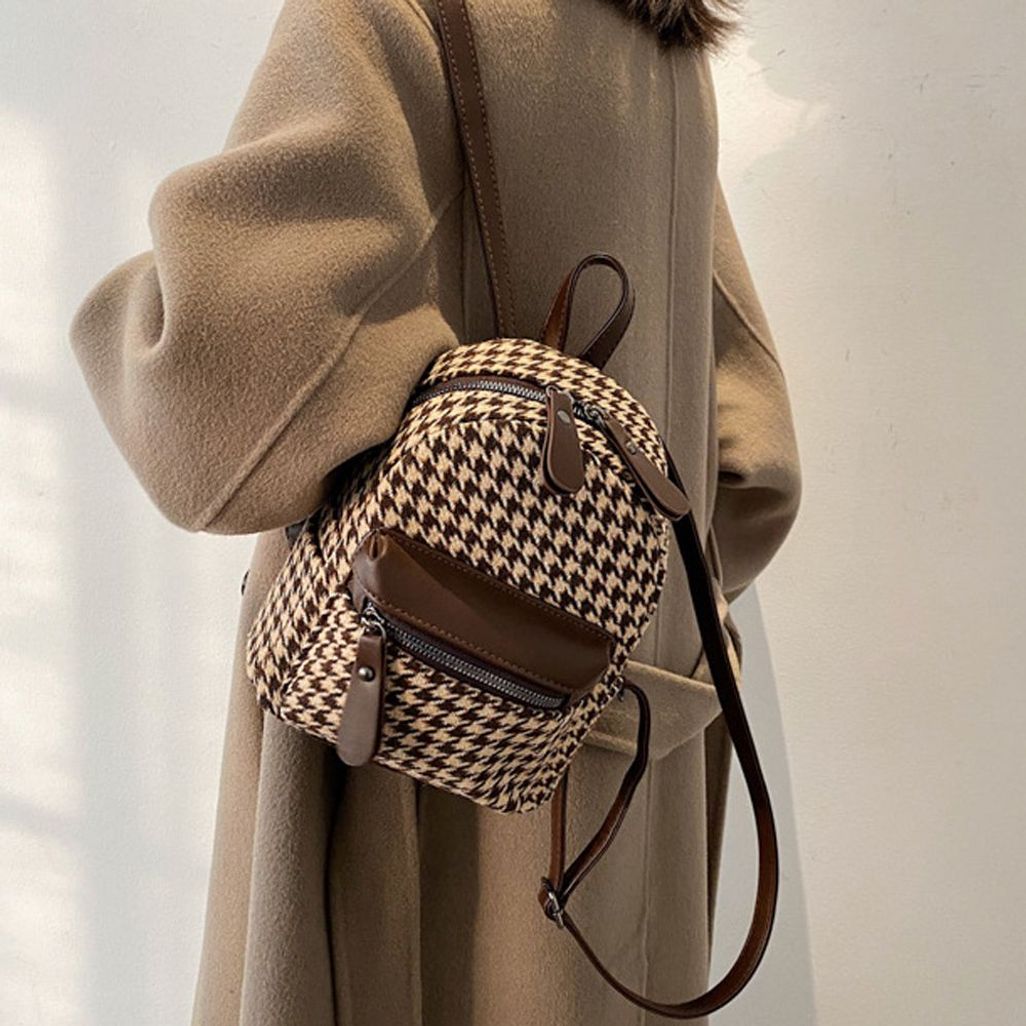 여자 소형백팩 하운드 투스 체크 가방 오피스룩 백팩