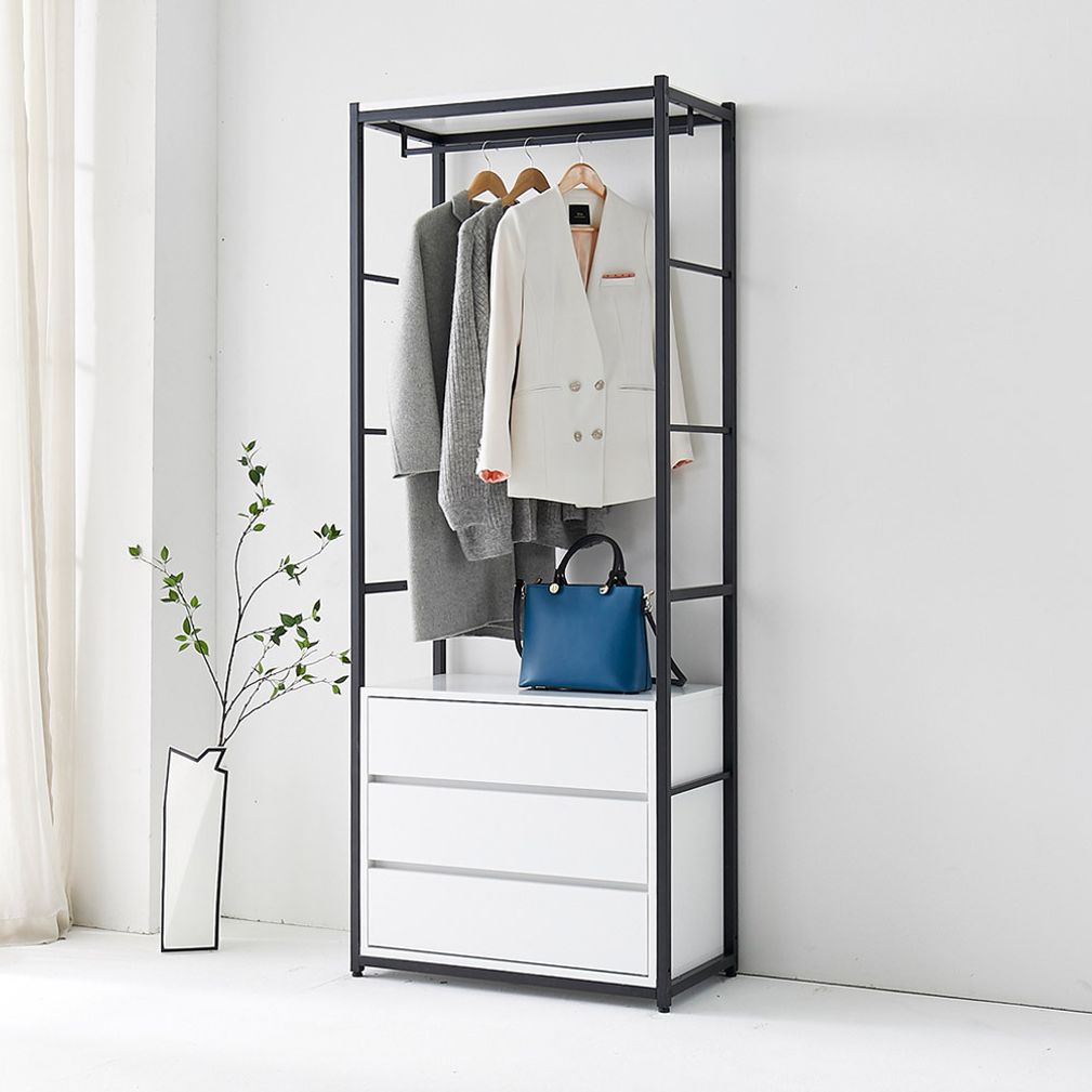 가구샘 화이트 3단서랍 철제선반 행거시스템 B4083