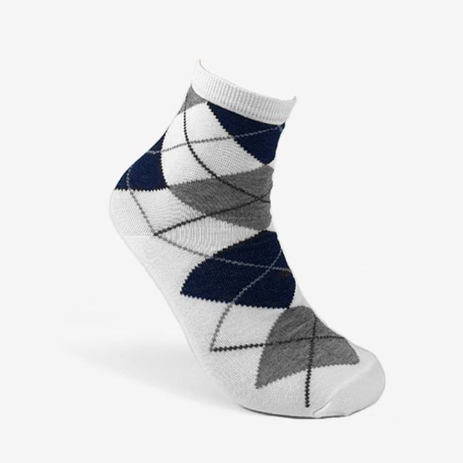 남자 중목 양말 아가일 다이아 화이트 10족