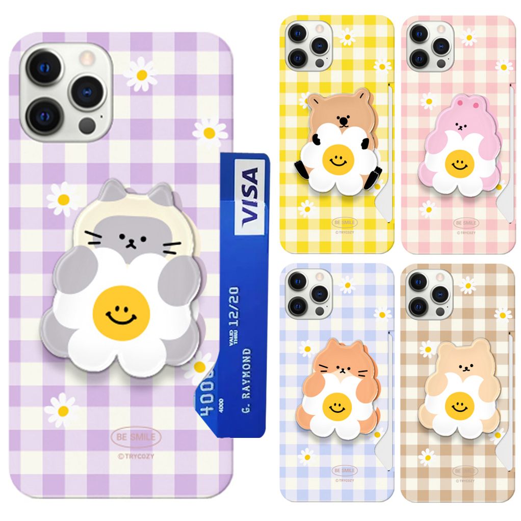 아이폰14플러스 데이지펫 체크 그립 홀더 톡 카드케이스