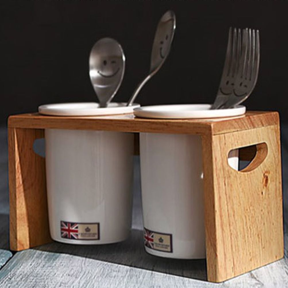 크라운포드 체스터 도자기 2구 수저통 숟가락통