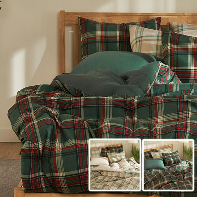 체크패턴 마이크로워셔 이불패드세트SS 그린