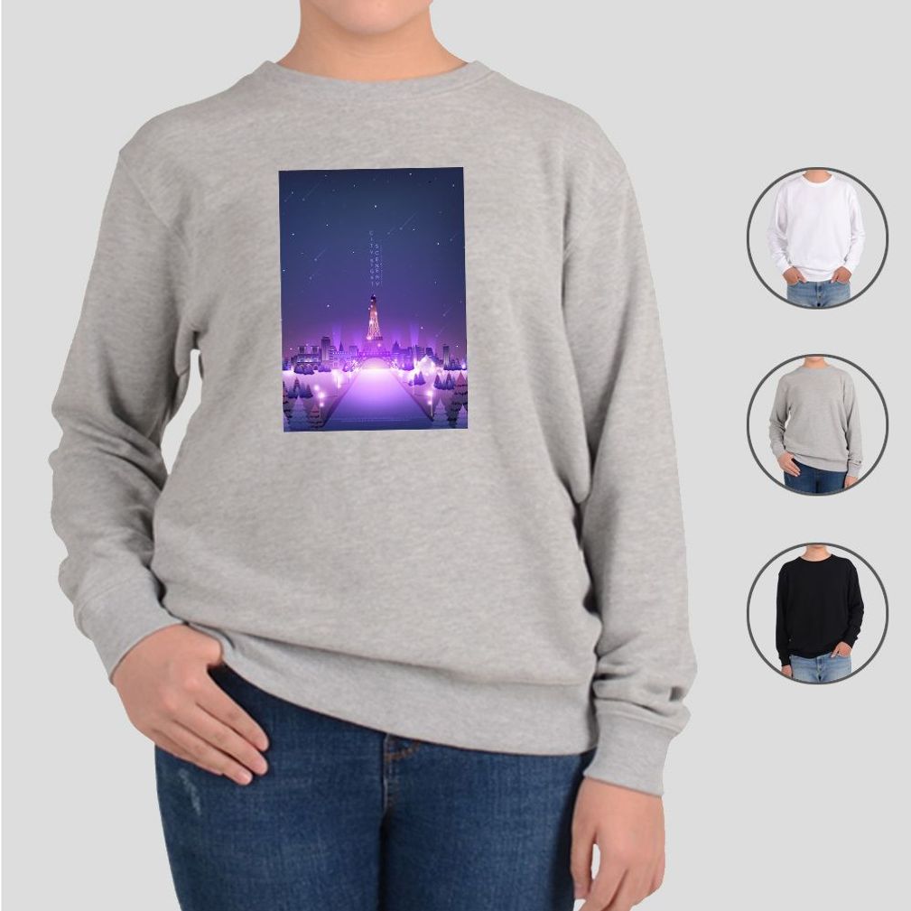 맨투맨 남여공용 타워 도시 별똥별 밤 하늘 디자인