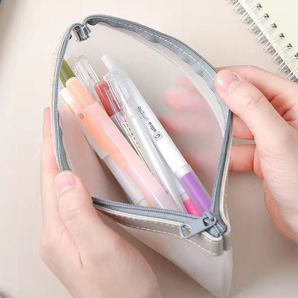 대학생 고등학생 직장인 반 투명 필통 파우치 베이지