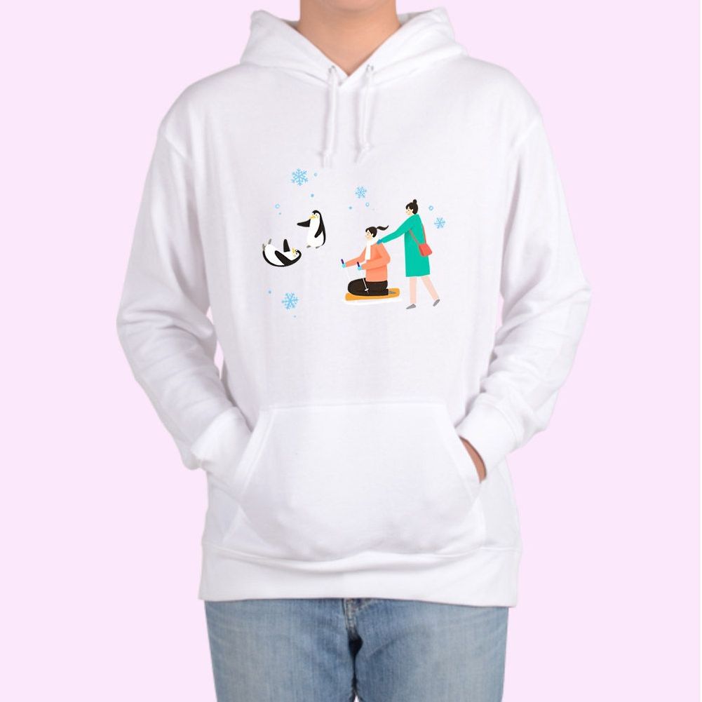 후드티 펭귄이랑 썰매타기 디자인