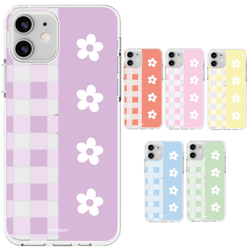 갤럭시A35 클래식체크 플라워 케이스 투명 슬림 젤리 A356