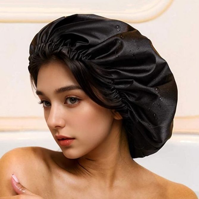 찜질방 실크소재 샤워캡 방수 소재로 머리카락이 젖지 않는 제품