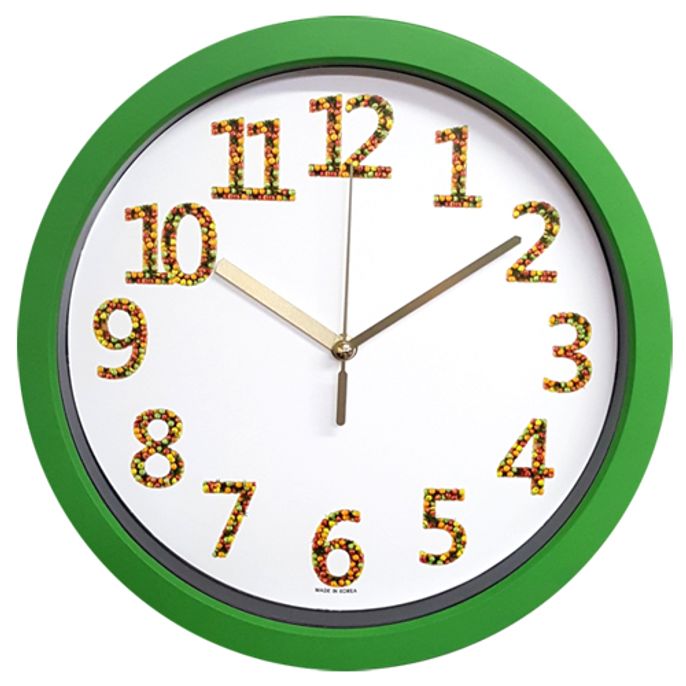 GB4686e 무소음 후르츠 벽시계 그린 28cm 학교 방과후 수업 시계 국내제조