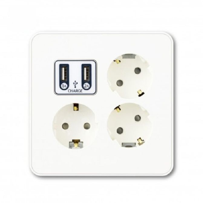 제이 화이트 전기 매입 USB 고속충전 3구 콘센트