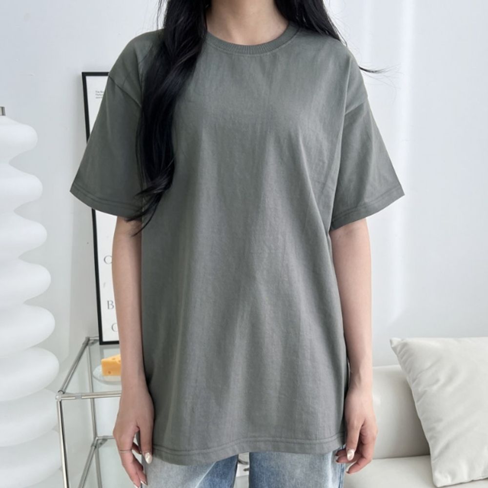 오버핏 여자 반팔 티셔츠 데일리 무지 박스 반팔티