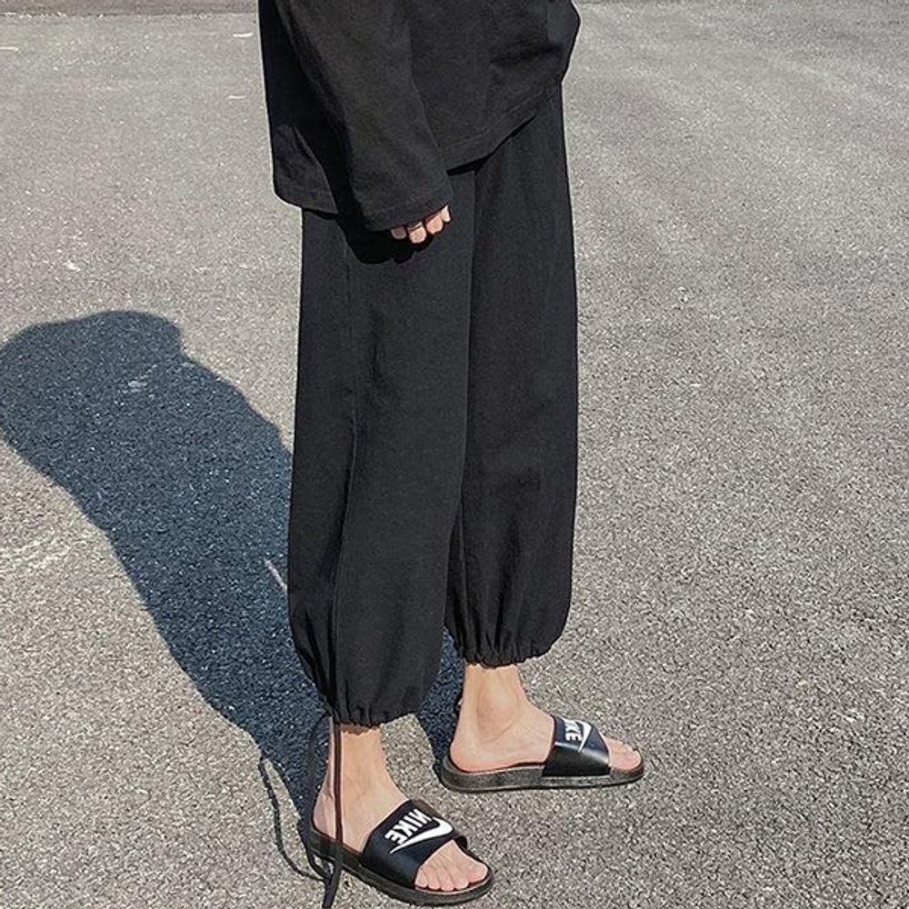 스트링 조절 7부 밴딩 와이드 조거팬츠