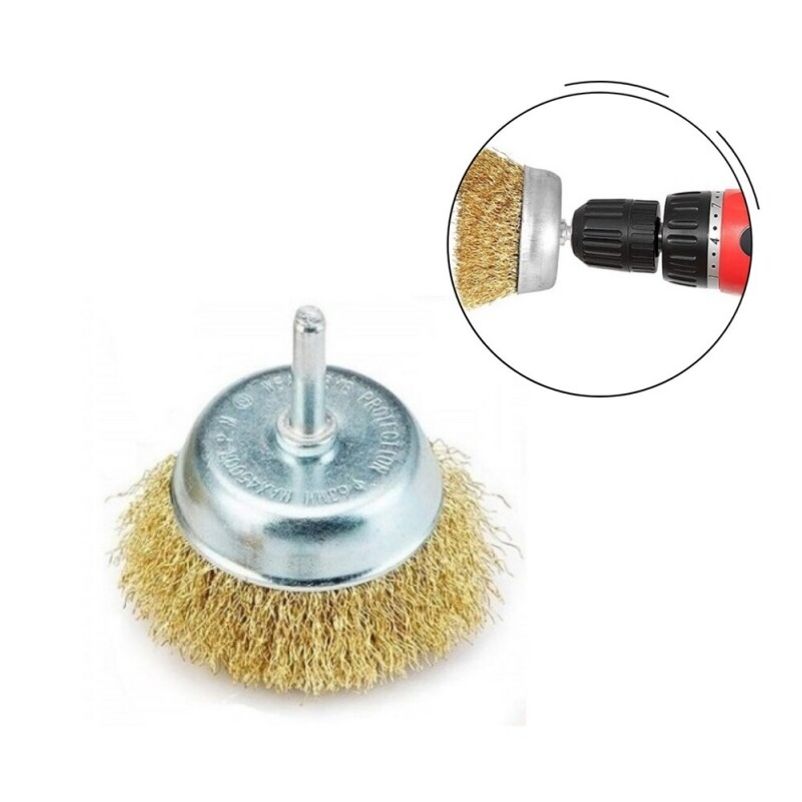 원형샹크 황동 도금 강선 70MM 컵 브러쉬 1P