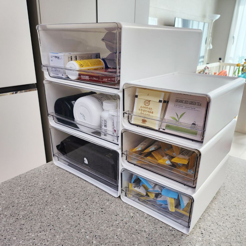 투명 쌓아쓰는 서랍 약통 정리함 팬트리 서랍장 대형