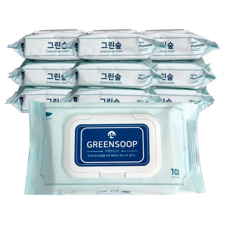 그린숲물티슈(100매) 낱개 1개 캡형 국산 저자극 아기
