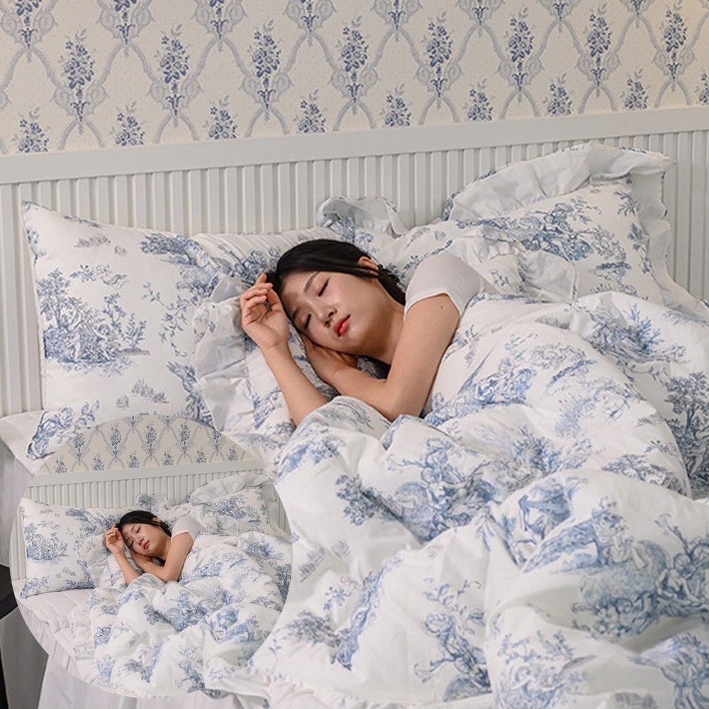 퀸사이즈이불 더블퀸침구 이불패드세트 디오레 30수 광목 SS 블루 샤이니 패드 화이트