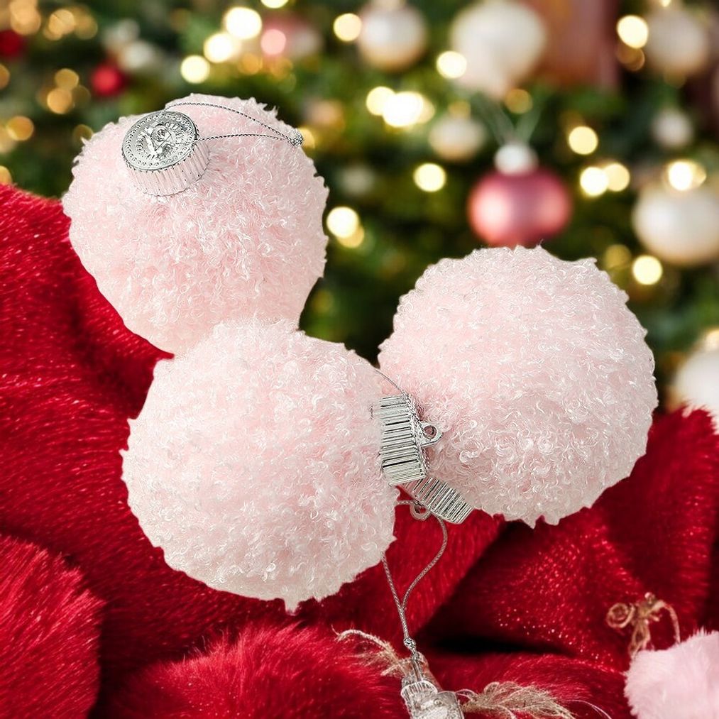 핑크블라썸 패브릭 장식볼 3p(8cm) (뽀글) XA