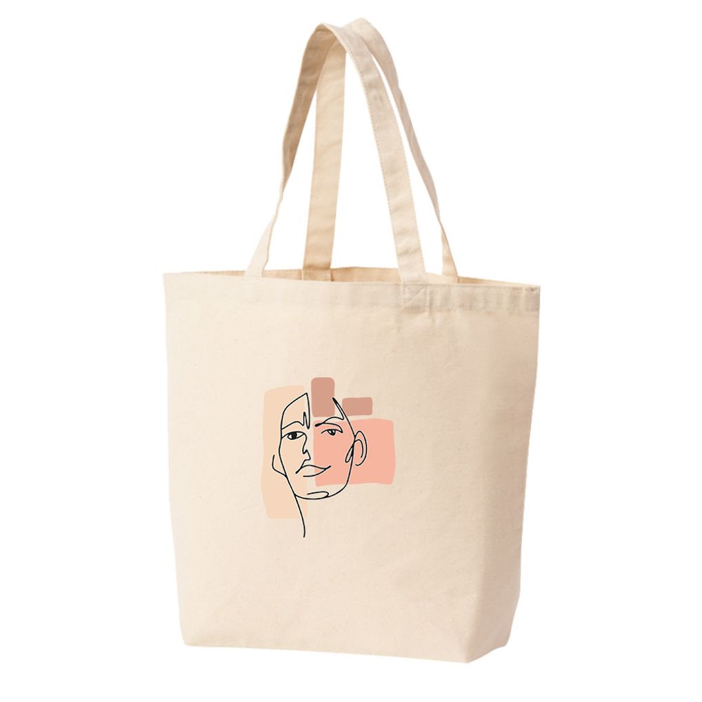 에코백 토트백 얼굴 디자인 간단한 선과 색상으로 다양한 색상 사이즈