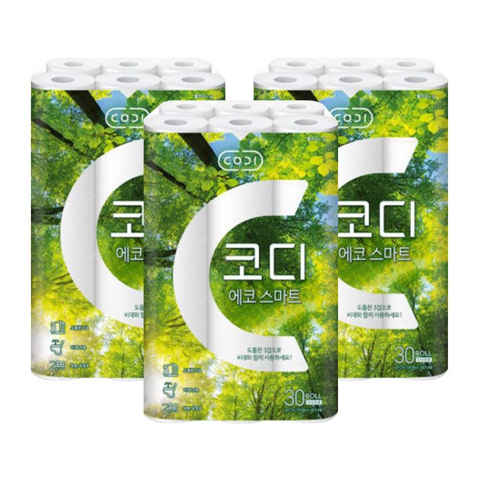 코디 에코스마트 화장지 22m 30롤 x3입 두루마리 휴지