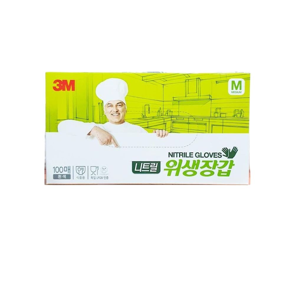 식자재 3M 위생장갑 니트릴 흰색 M 100매 X10개