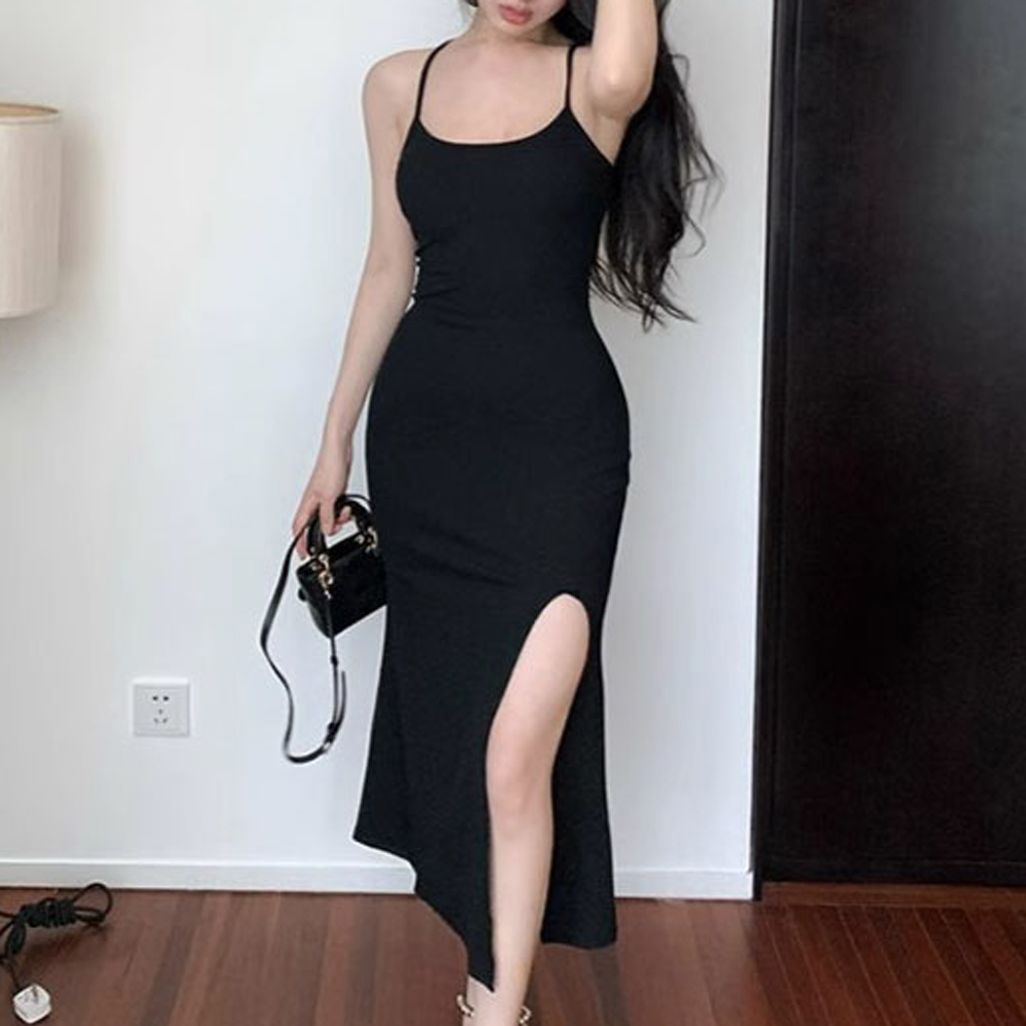 슬림핏 백리스 끈나시 롱원피스 여행지 해변 패션