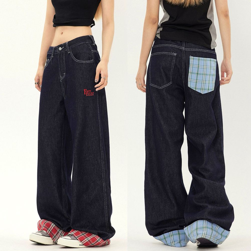 올샌 체크 포인트 와이드 청바지 SD-250501