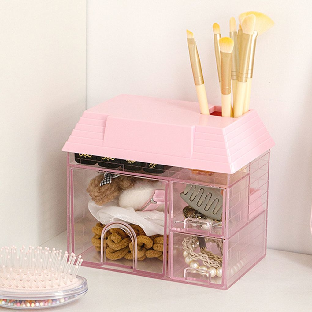 데스크 사무실 책상 꾸미기 문구 정리 함 투명핑크