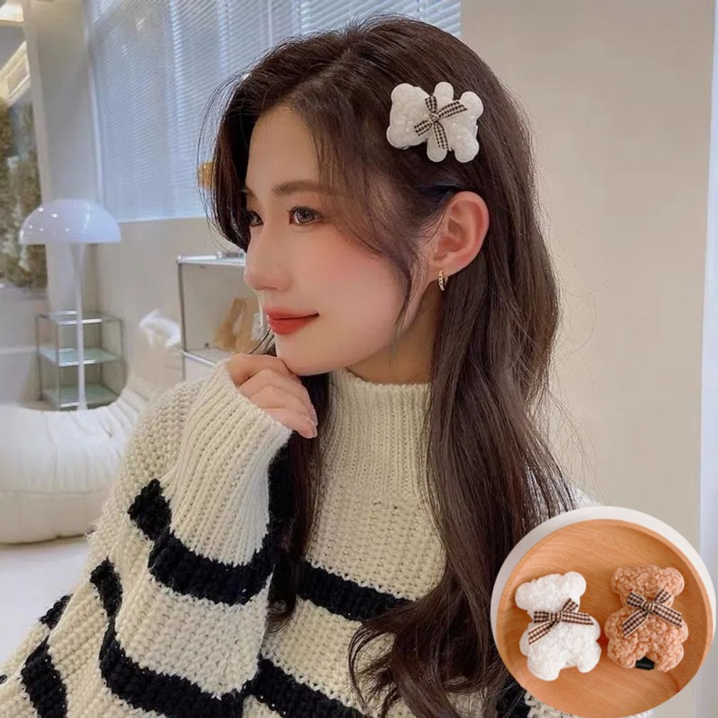 수제공방 베어 곰돌이 리본 헤어 머리 집게 핀