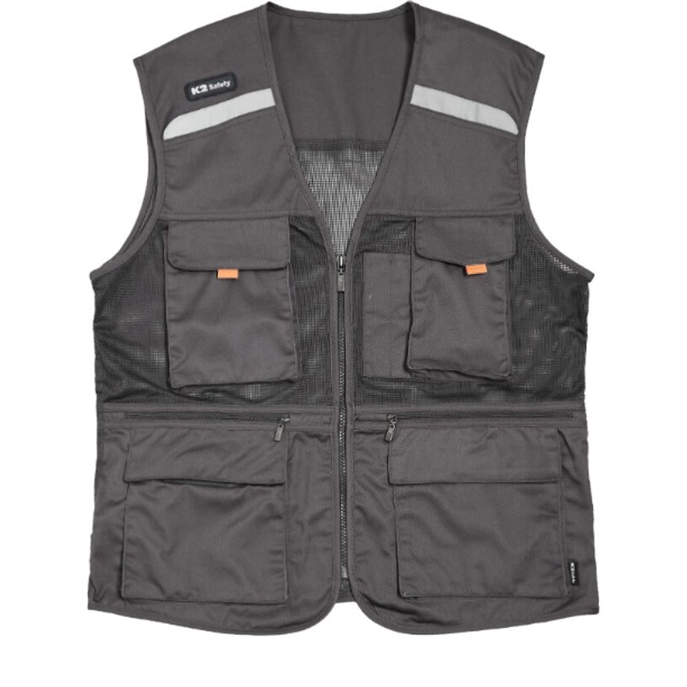 K2 세이프티 작업 조끼 메쉬 현장 공사장 마트 작업복 조끼 베스트 그레이