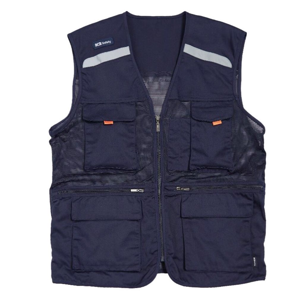 K2 세이프티 작업 조끼 메쉬 현장 공사장 마트 작업복 조끼 베스트 네이비