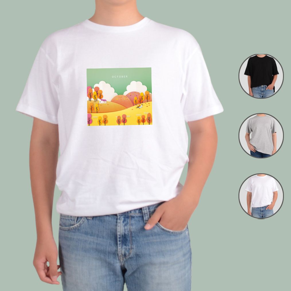 반팔티 페이퍼 아트 10월 피크닉 나무 단풍 그림 다양한색상 전사이즈