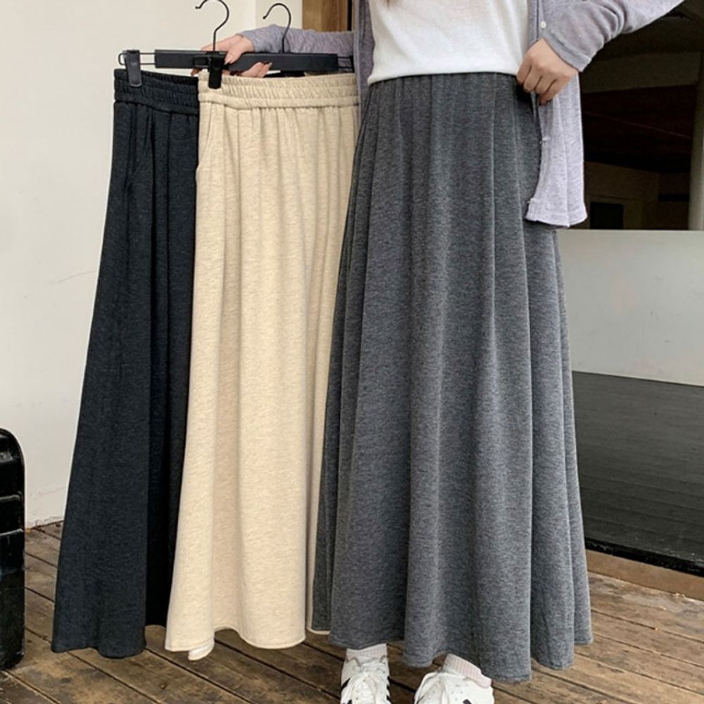 여성 소프트 텍스처 플레어 롱 스커트