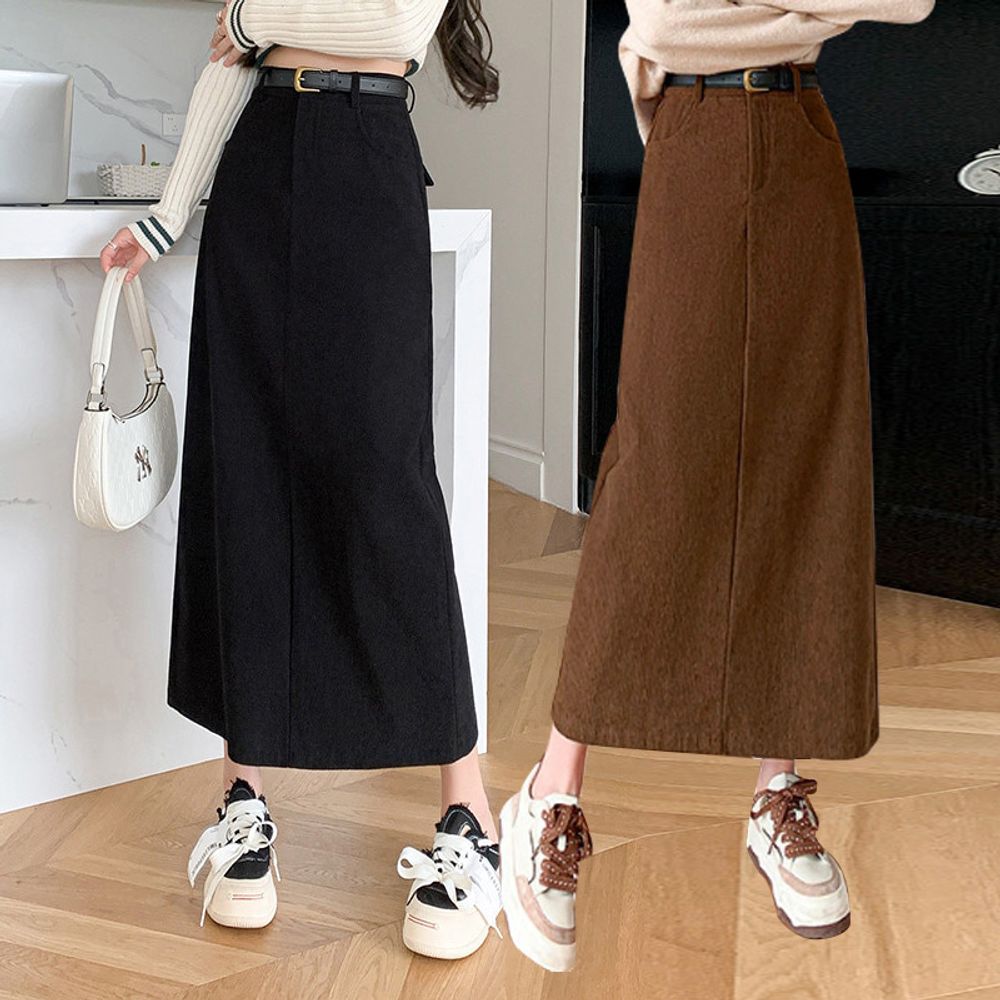 여성 슬림핏 ㅗ라인 앞절개 롱 스커트