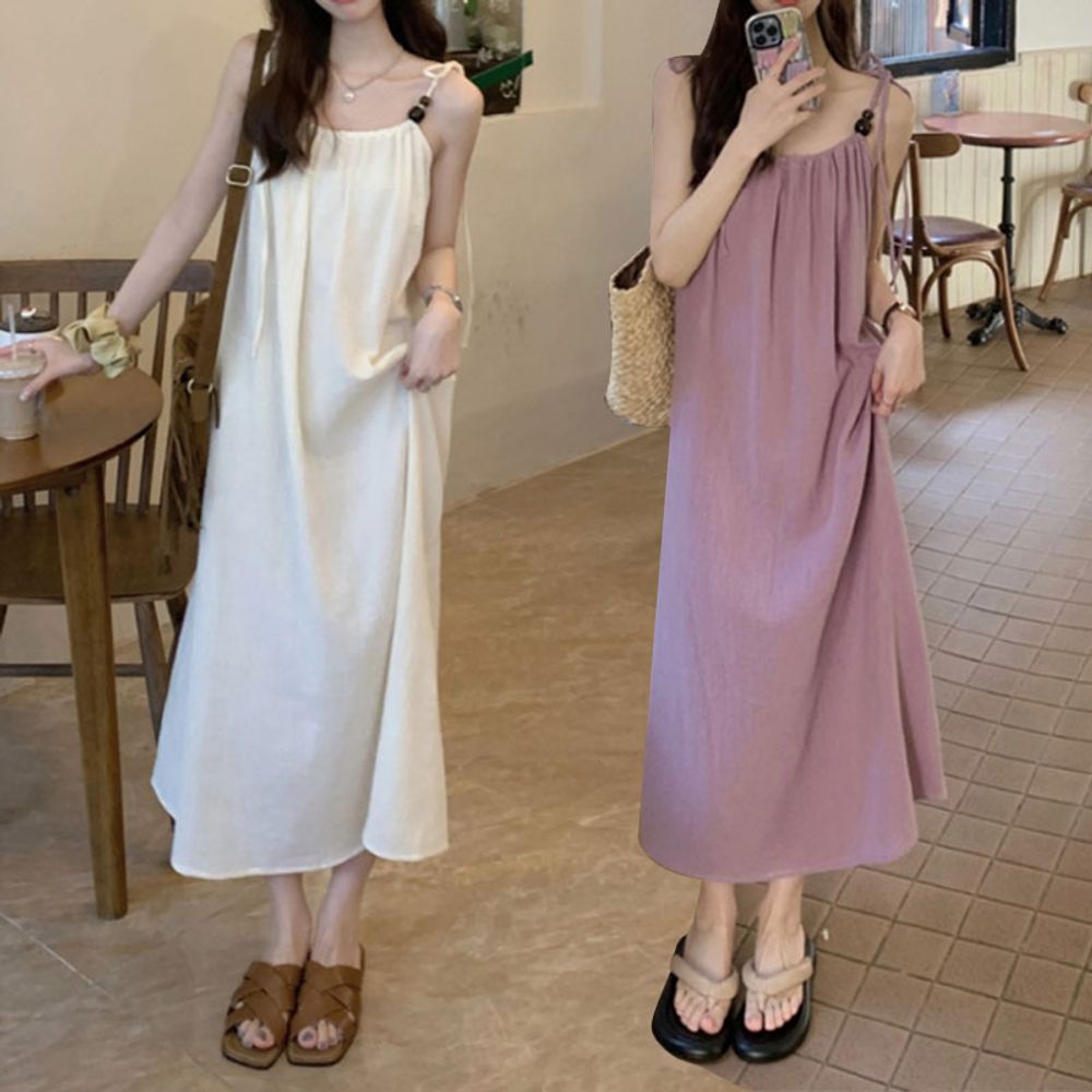 여성 소프트 무드 슬리브리스 롱 원피스