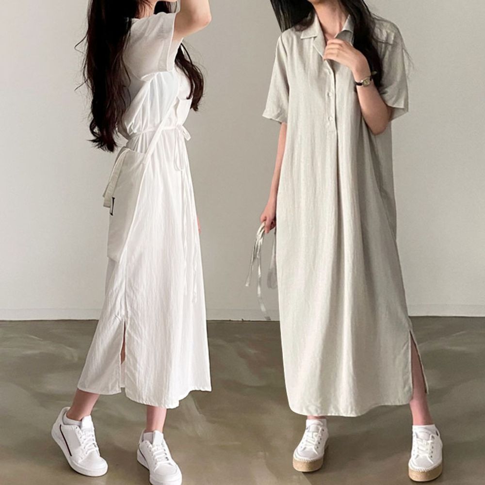 여성 내추럴 셔츠 루즈핏 롱 원피스