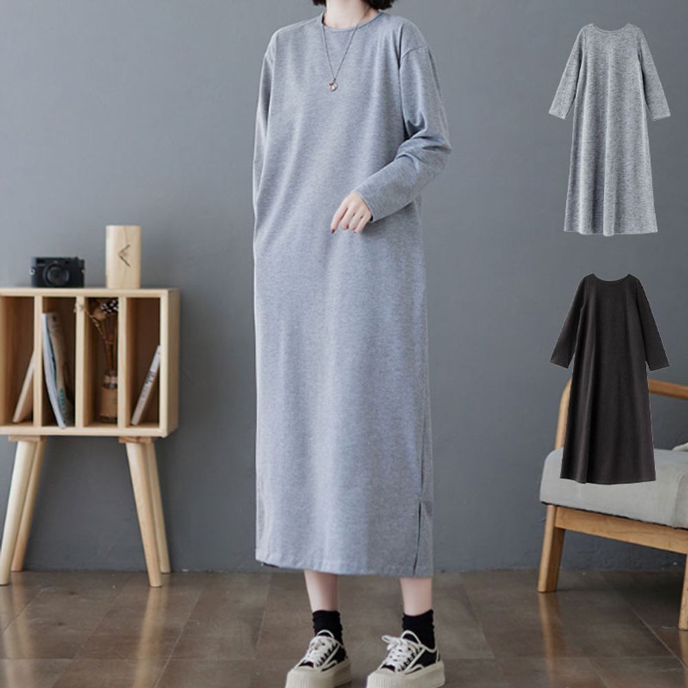 여성 데일리 라운드 맨투맨 원피스